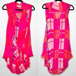 See by Chloe Pink Plaid Silk Tie Front Tunic Dress